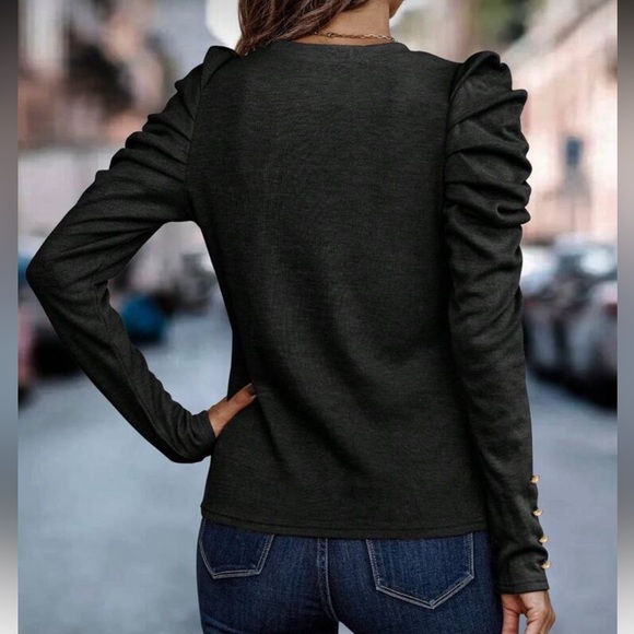 Classic Black Puff Long Sleeve Fitted top - Picture 2 of 3